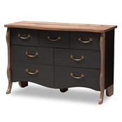 Baxton Studio Romilly Country Cottage Farmhouse Black and Oak-Finished Wood 7-Drawer Dresser